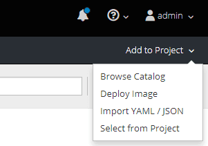 OpenShift Web Console: 'Add to Project' dropdown menu showing options to install MongoDB on OpenEBS