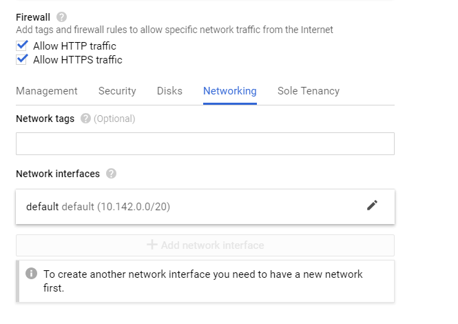 Screenshot of a network configuration interface showing options for HTTP/HTTPS traffic and network interface settings