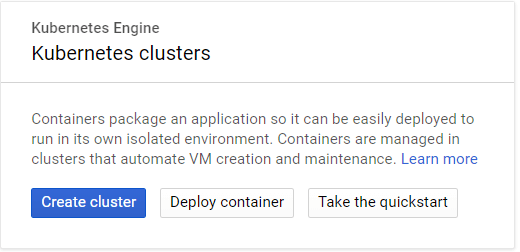 Screenshot of "Create cluster" button in Kubernetes Engine interface