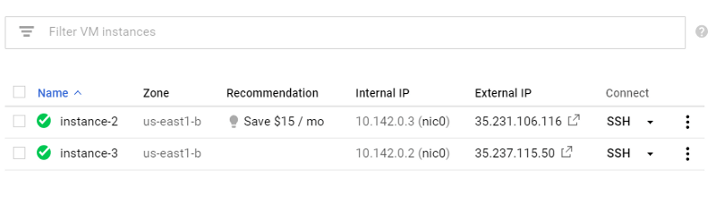 Screenshot showing SSH button to connect to a virtual machine
