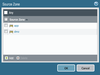 Panorama interface showing Kubernetes clusters listed as device groups in a Source Zone selection