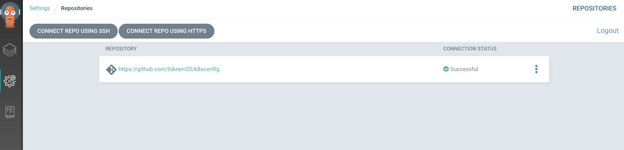 Screenshot showing successful GitHub repo connection via HTTPS in settings