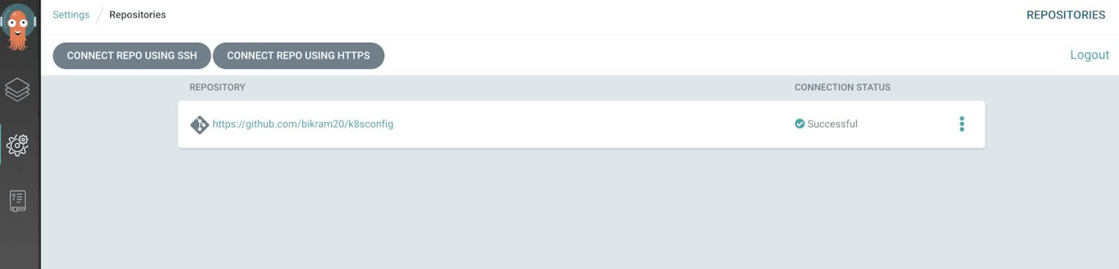 Screenshot showing successful GitHub repo connection via HTTPS in settings