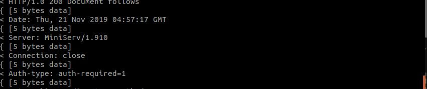 HTTP response headers from MiniServ/1.910, indicating the vulnerable Webmin server targeted by the Metasploit module