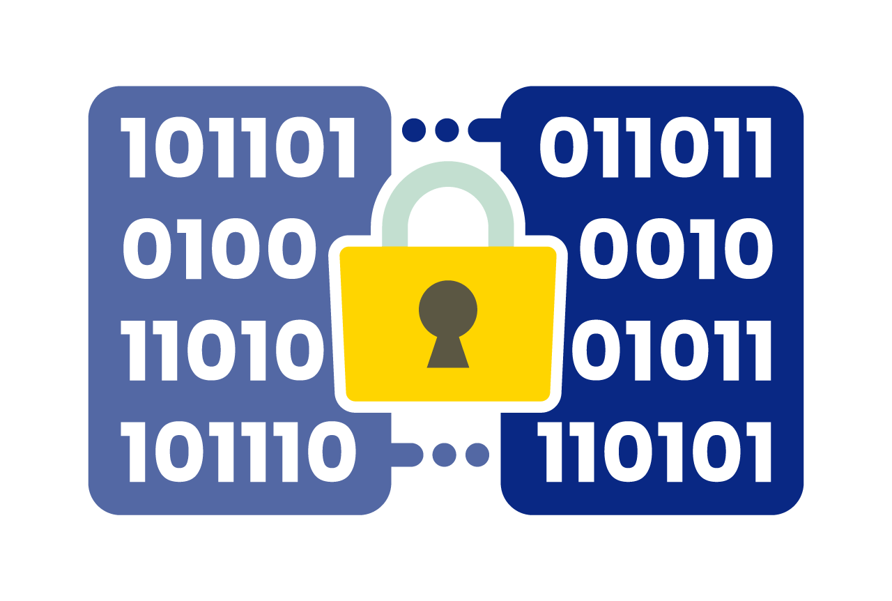 A padlock connecting two blocks of binary code, representing insider threat breaches