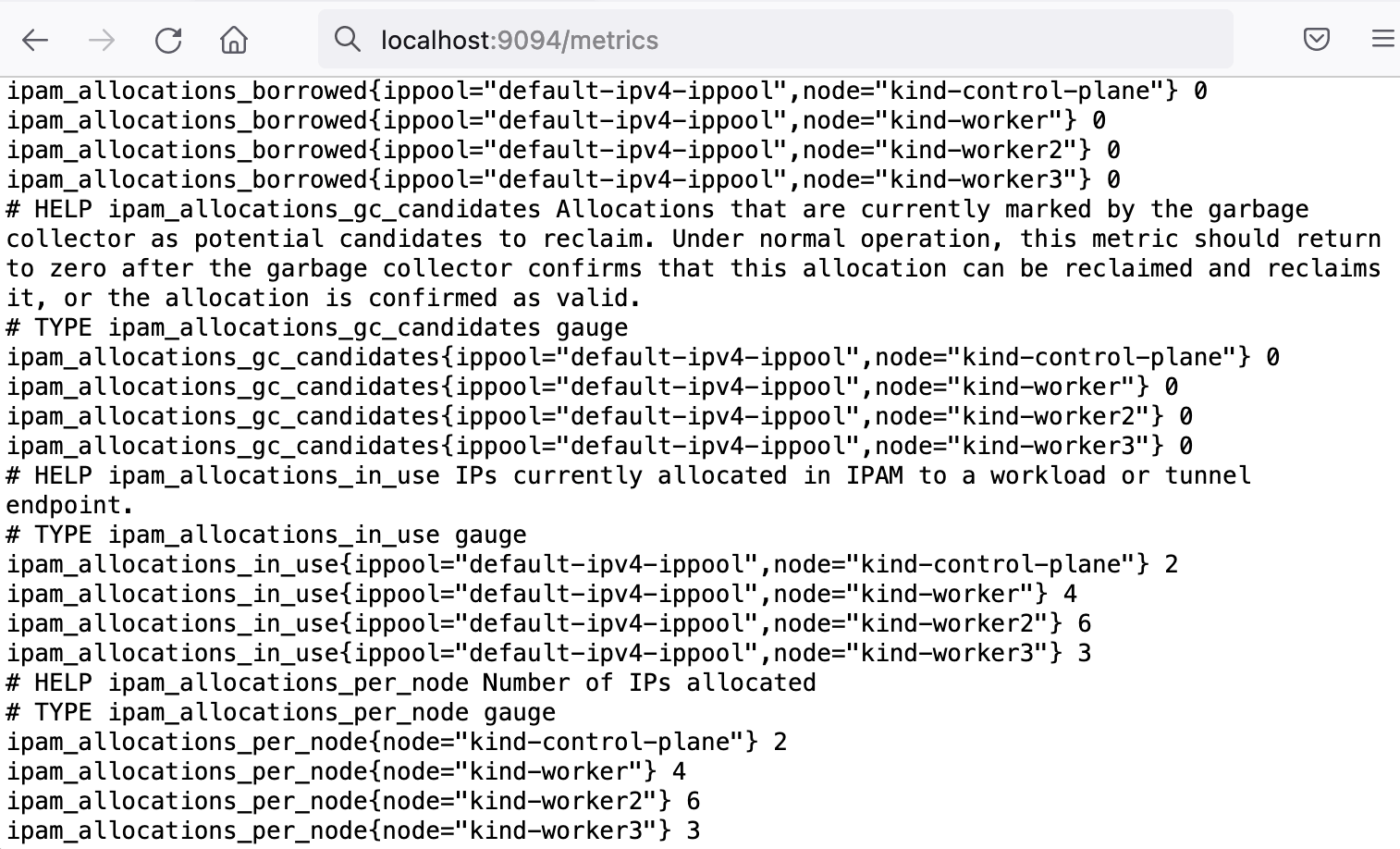 screenshot - results of the calico-kube-controllers-metrics service