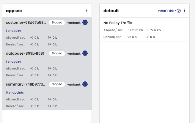 Network policy traffic comparison: "appsec" vs. "default" policies
