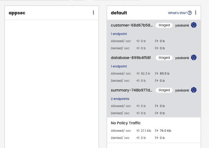 AppSec tier (left) next to 'default' tier (right) showing policies moved to AppSec