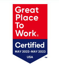Great Place to Work™ Certified logo, May 2022-May 2023, USA. Indicates a positive employee experience