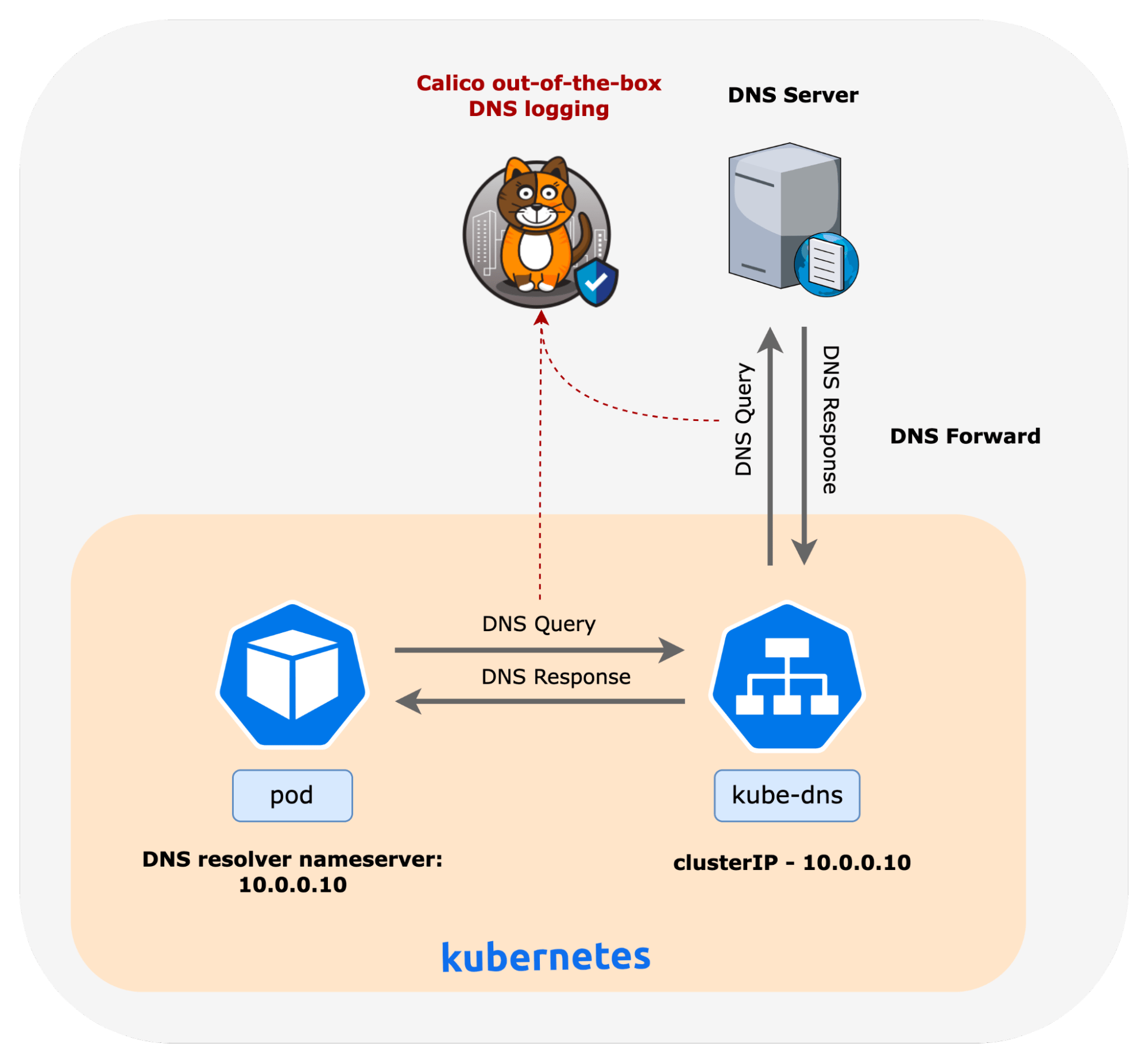 Calico out-of-the-box DNS logging diagram