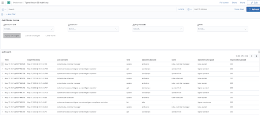 Screenshot of flow logs table showing time-stamped source, destination, and policy data