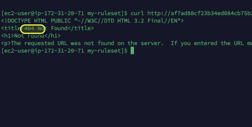 Terminal output showing a '404 Not Found' error after running the provided curl command
