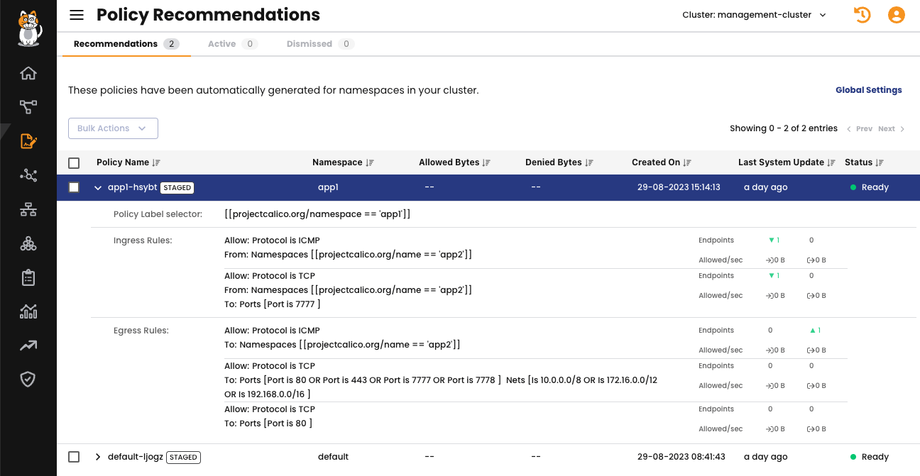 Policy Recommendations screenshot