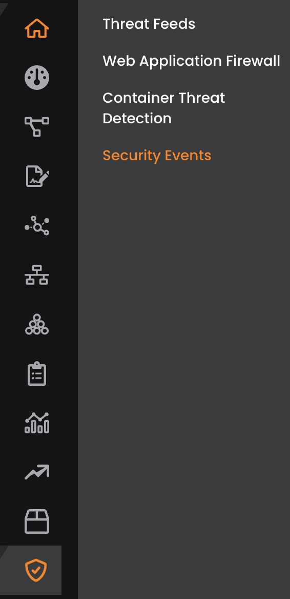 Sidebar menu highlighting "Security Events" option
