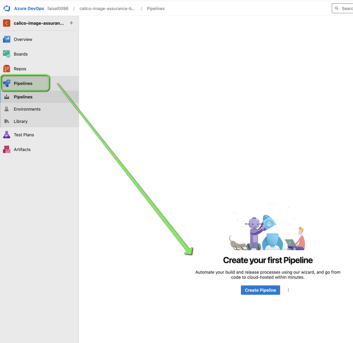 Screenshots show Azure DevOps Pipelines interface, highlighting how to create a new pipeline