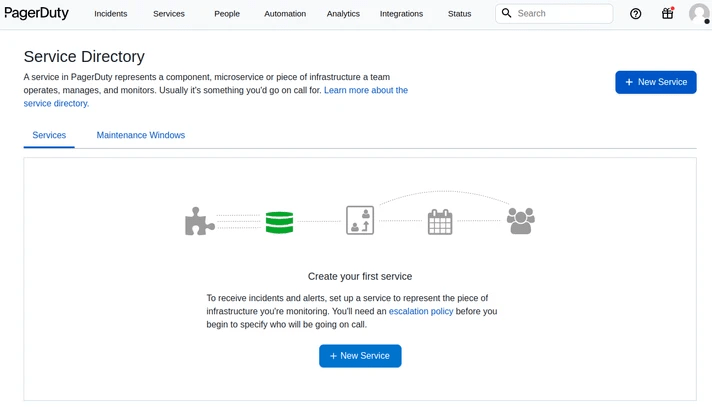 PagerDuty's Service Directory illustrating streamlined alert routing, escalation policies, and team assignment via service