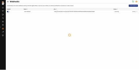 Screenshot of Calico WAF webhook configuration interface showing a loading indicator