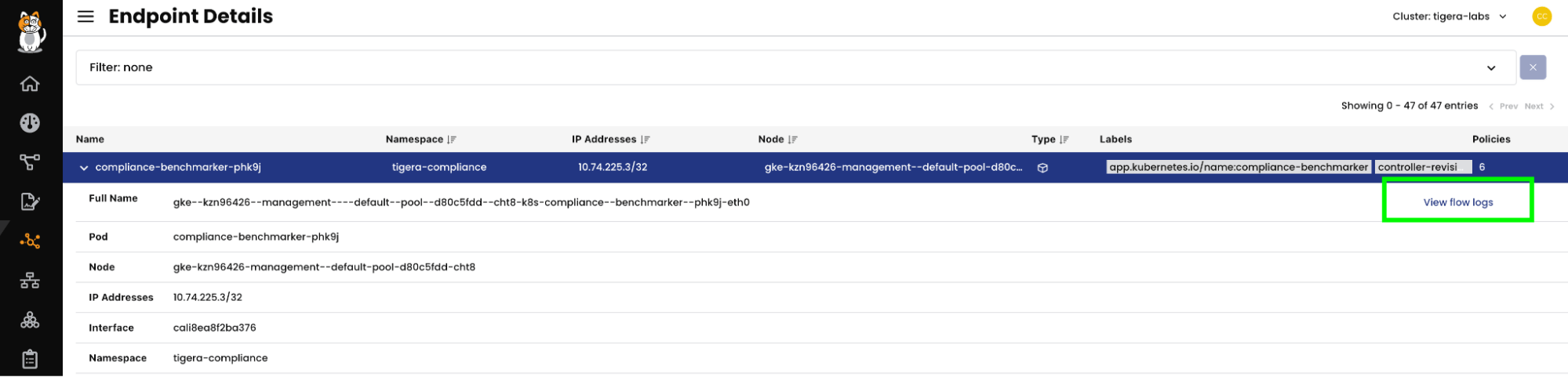 Fig 2: ‘View flow logs’ under Endpoints page