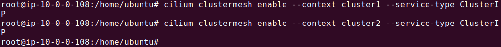 Terminal screenshot showing commands using environment variables CLUSTER1 and CLUSTER2