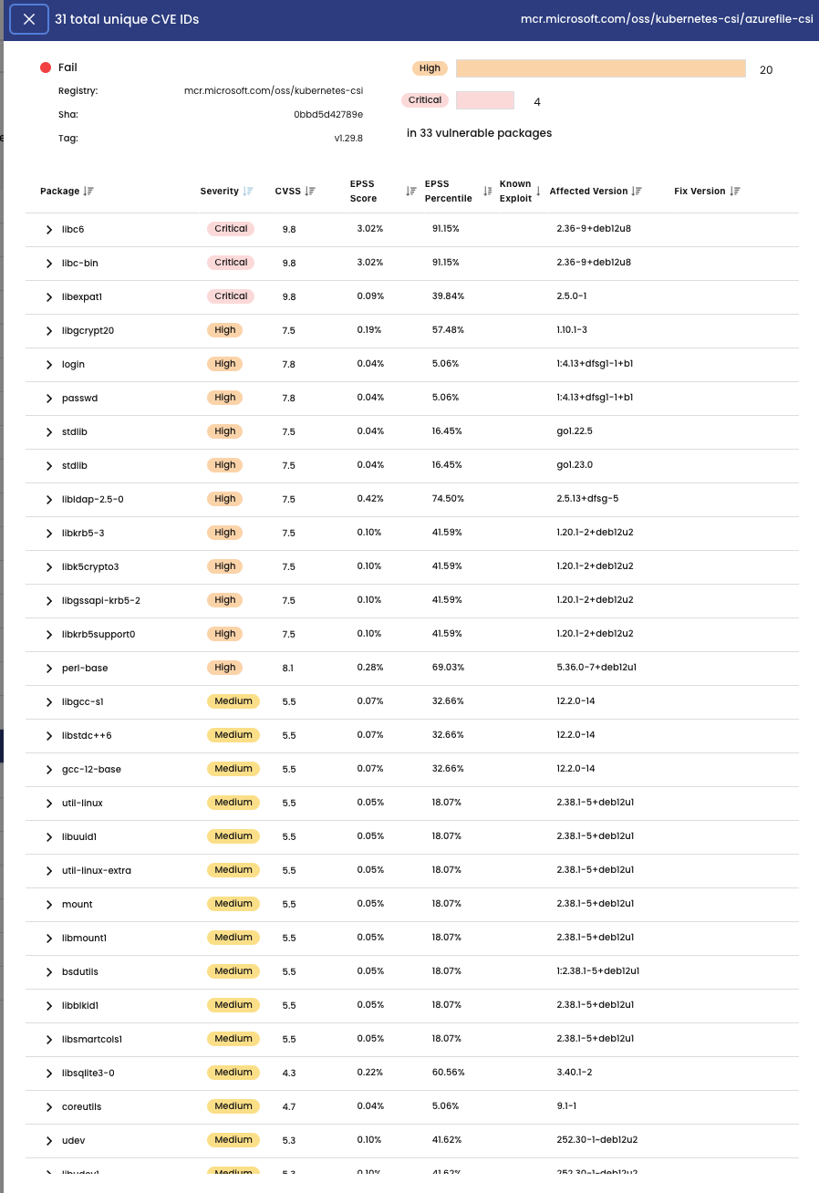 Vulnerability scan results showing critical and high severity vulnerabilities to prioritize