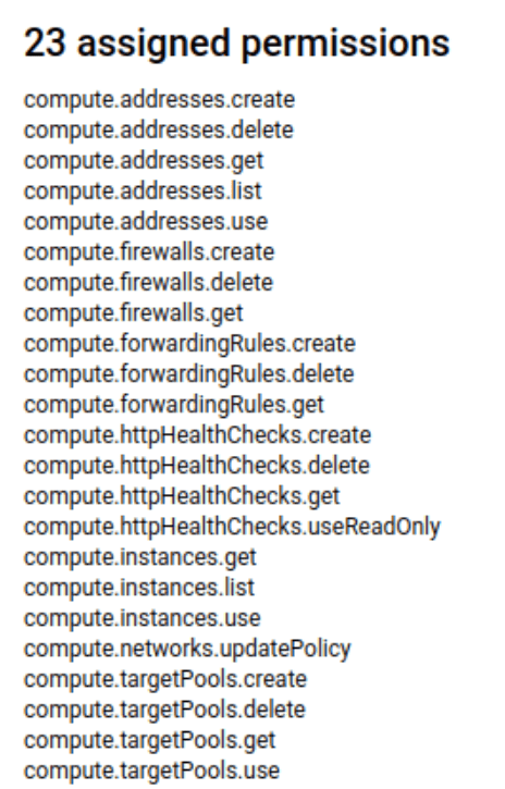 List of 23 required cloud provider permissions for successful integration