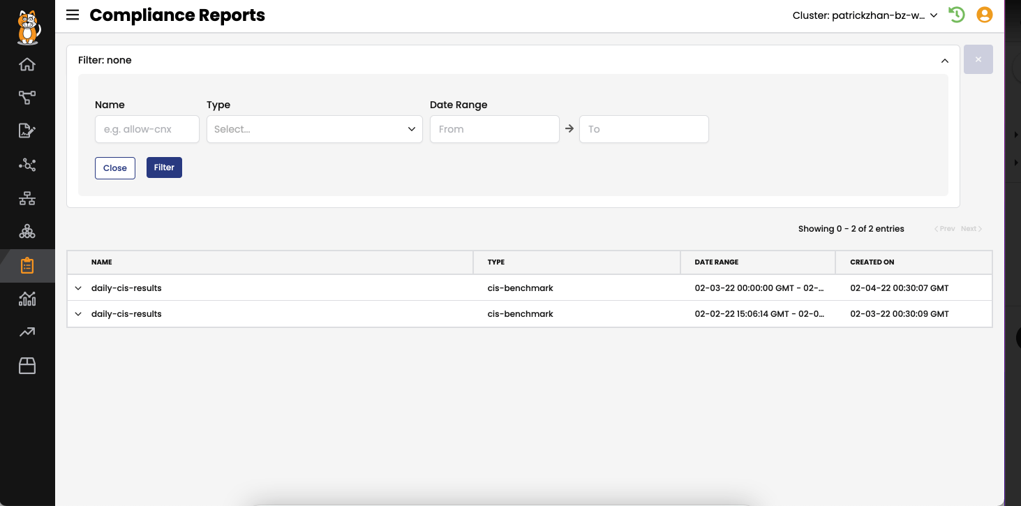 Calico provides many report options, including the ability to export reports to JSON or YAML formats