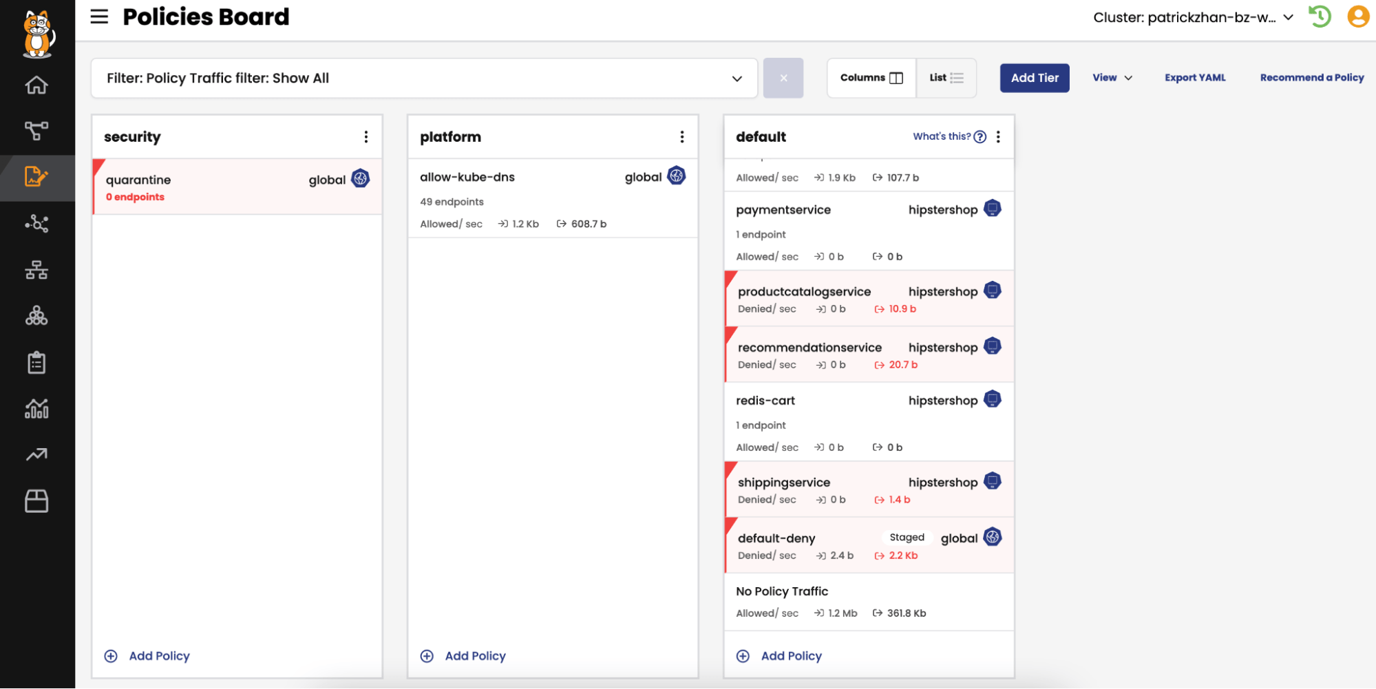 With Calico you can use quarantine policies to block access to a pod in seconds