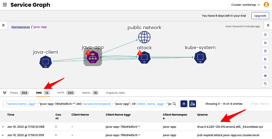 Service Graph highlighting several anomalies and aids users in identifying suspicious traffic sources